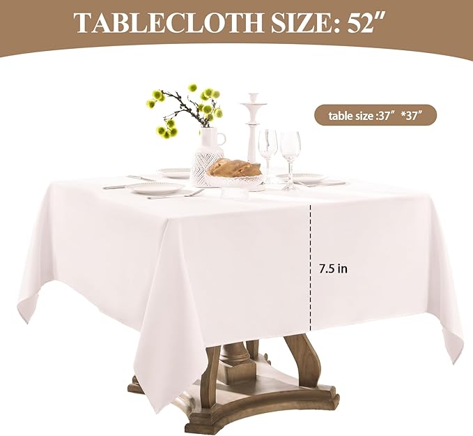 Square Tablecloth 52 x 52 Inch White 10 Pack Tablecloths Stain-Wrinkle Resistant Washable Polyester Table Cloths for Holiday, Buffet Parties, and Weddinge