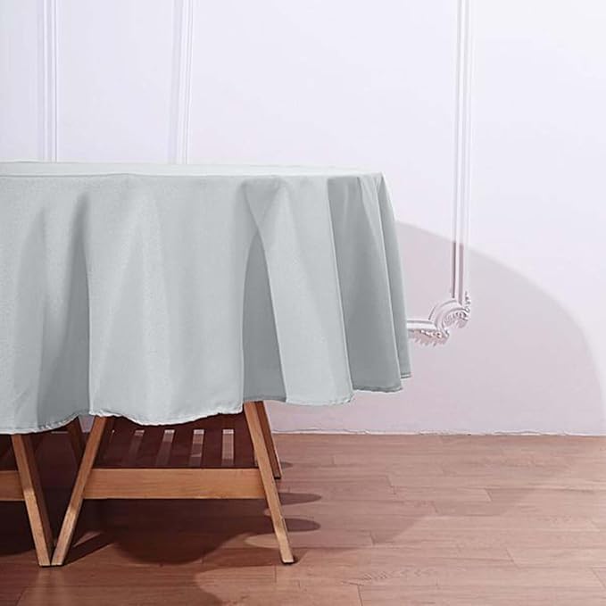 Efavormart Round Tablecloth, 90 Inch Stain & Wrinkle Resistant Washable Table Cloth, Decorative Polyester Fabric Table Cover for Banquet, Wedding, Dining- Silver