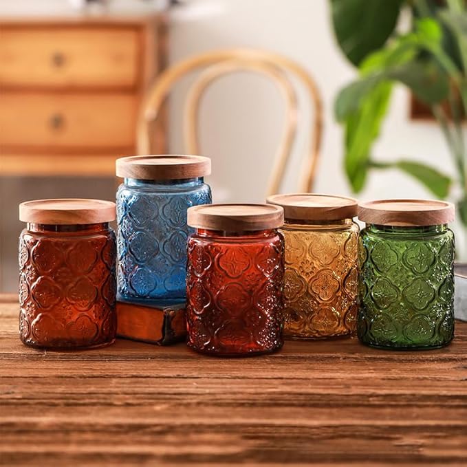 Vintage Glass Jar with Lid, Cookie Candy Jar Coffee Canister Food Storage Containers Set for Kitchen Office (Brown)