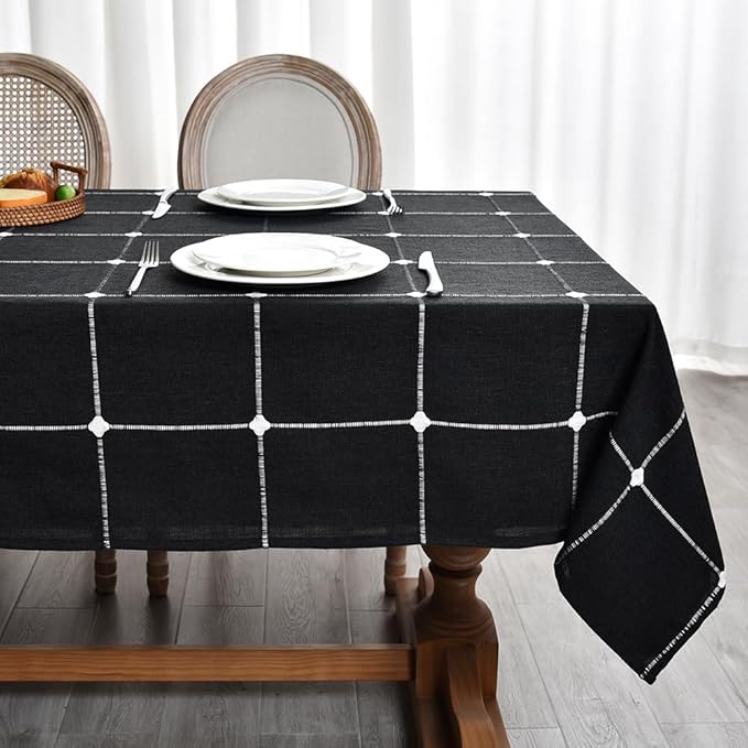 Zobesta Linen Table Cloth Black Tablecloth Square 53 x 53 Inch, Heavy Weight Washable Farmhouse Soft Boho Tablecloth for Party, Holiday, Picnic, Dining, Outdoor