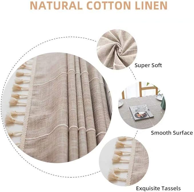 Deep Dream Tablecloths, Embroidered Waterproof Table Cloth Cotton Linen Wrinkle Free Anti-Fading Table Cover Decoration for Kitchen Dinning Party Christmas, 55 x 102 Inch - Light Brown