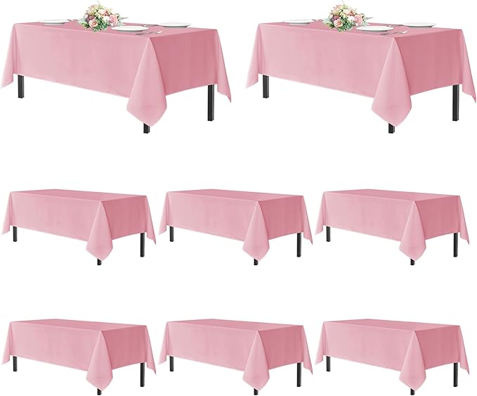 sancua Pink Tablecloths for 6 Foot Rectangle Tables, 8 Pack - Washable Polyester Fabric Table Cloth for Wedding Valentines Party, Birthday, Banquet Reception, 54x108 Inch