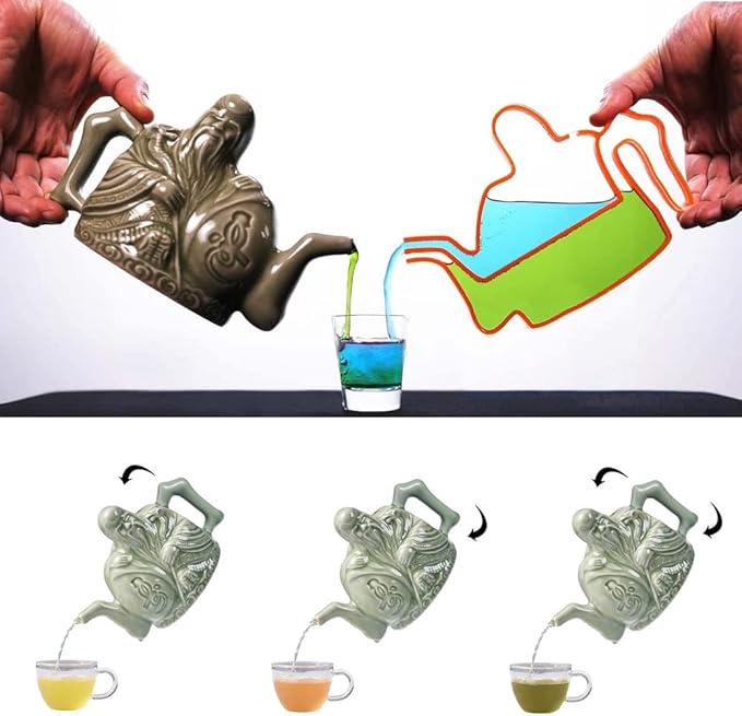RORA Assassins Teapot Ceramic Handmade Magic Tea Kettle for Three Drinks in One Pot, Two Heart Design Chinese Tea Pot with Mini Funnel, 16 oz