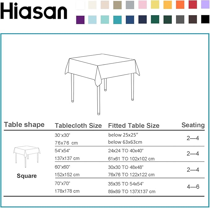 Hiasan Solid Square Tablecloth - Waterproof and Spillproof Washable Polyester Fabric Table Cloth for Kitchen and Dining Room, Aqua, 30 x 30 Inch