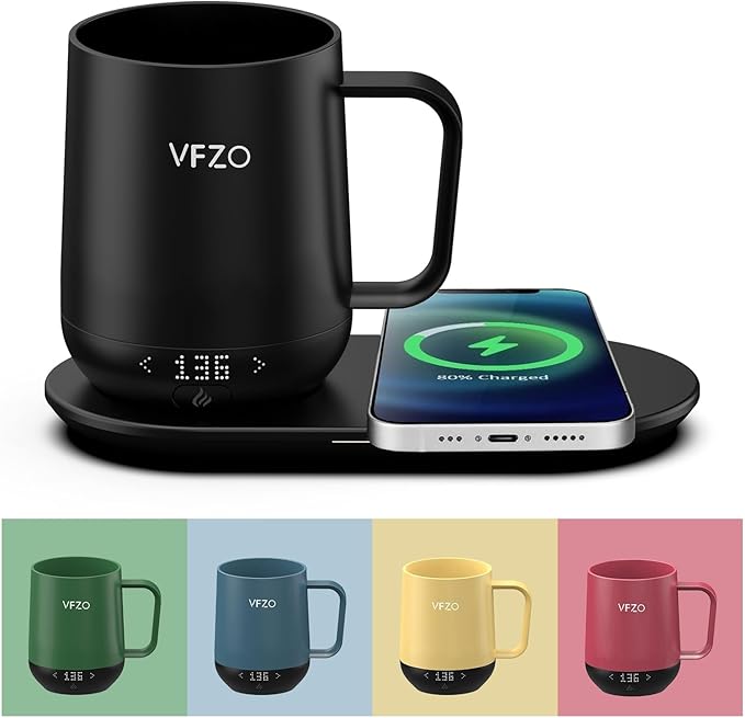 Temperature Control Smart Mug, Self Heating Coffee Mug LED Display, 180 Min Battery Life - Hot up to 149℉ Fast Wireless Charger Base Improved Design (12oz, Black)