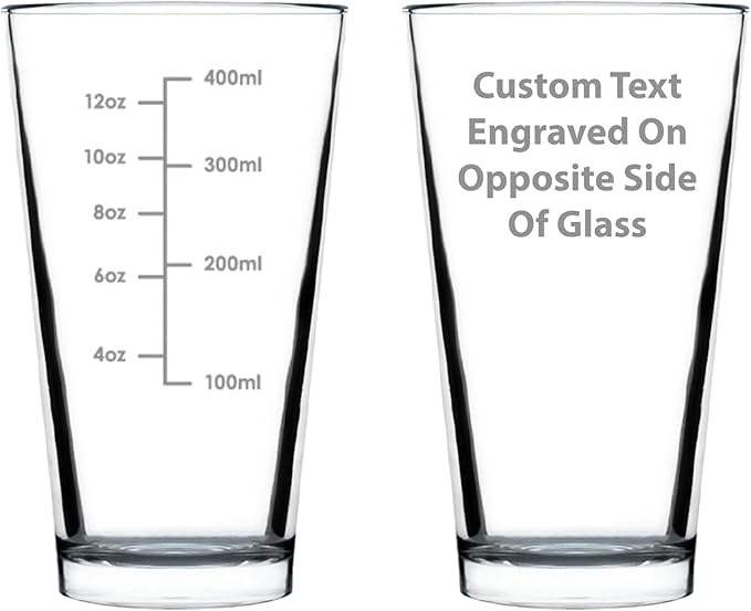 Custom Mixing Glass Measuring Cup - Pint Glass for Bar - Engraved Measurement Lines for Cocktails & Portion Control - Ounces and Metric - 16 oz