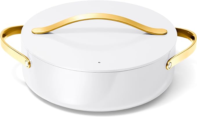 Caraway Rondeau - 6 Qt Non-Stick Pan with Lid - Free From Forever Chemicals - Perfect for Searing, Braising, & Roasting - White