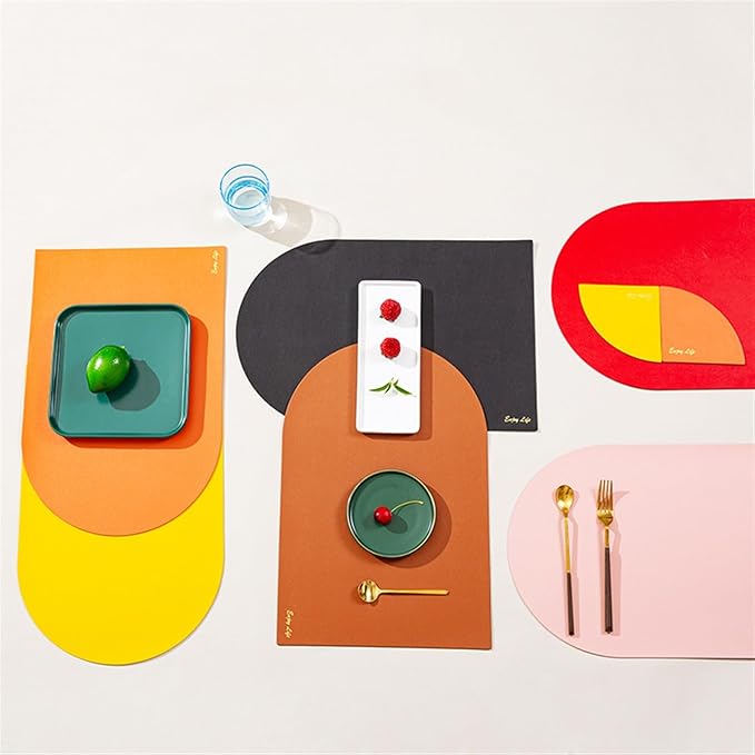 Placemat Table Mat Plate Tableware Pad PU Leather Heat Insulation Non-Slip Bowl Coaster Set for Dinner Kitchen(Azure)
