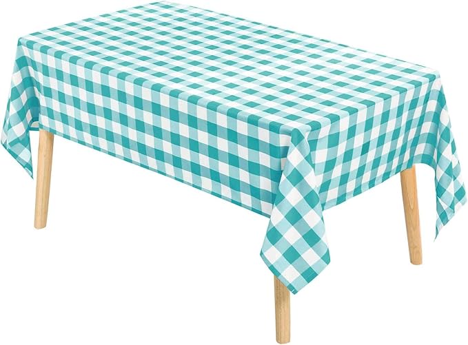 Hiasan Checkered Tablecloth Square, 70 x 70 Inch - Waterproof and Wrinkle Resistant Table Cloth for Picnic, Dinner and Party, Washable Polyester Fabric, Aqua and White Gingham Pattern