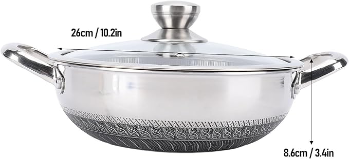 Stainless Steel Wok Pan, Nonstick Frying Pan Honeycomb Stir Fry Skillet with Lid, Compatible with Induction Cooker Gas Range, Dishwasher Safe (26cm)