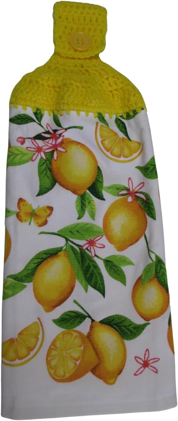 Crocheted FULL Towel Lemons, Lemons, Lemons Kitchen Towel with Bright Yellow Yarn