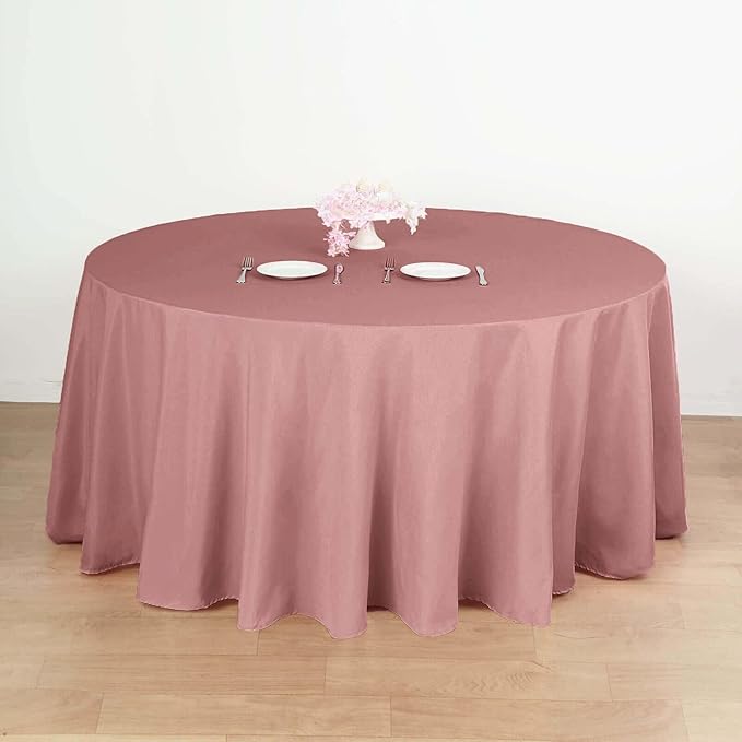Efavormart Round Tablecloth, 132 Inch Stain & Wrinkle Resistant Washable Table Cloth, Decorative Polyester Fabric Table Cover for Banquet, Wedding, Dining- Dusty Rose