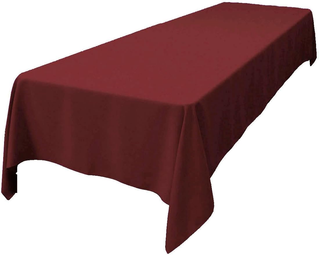 LA Linen Polyester Poplin Washable Rectangular Tablecloth, Stain and Wrinkle Resistant Table Cover 60x144, Fabric Table Cloth For Dinning, Kitchen, Party, Holiday 60 by 144-Inch, Burgundy