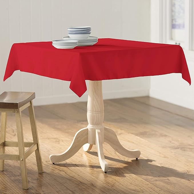 LA Linen Polyester Poplin Washable Square Tablecloth, Stain and Wrinkle Resistant Table Cover 58x58, Fabric Table Cloth for Dinning, Kitchen, Party, Holiday 58 by 58-Inch, Red