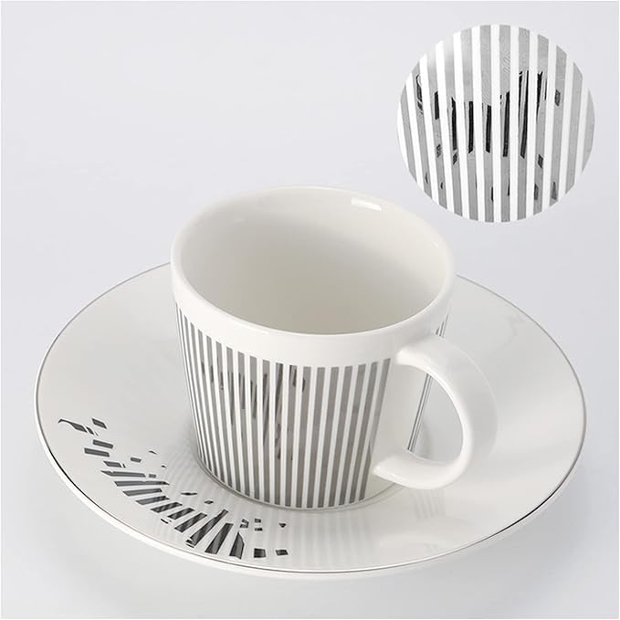 Mirror Reflection Coffee Cup Plate Luxury Afternoon Tea Set Ceramic Running Horse/Deer/Hummingbird Mug(B-siliver,90ML)