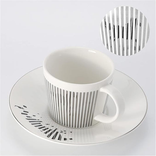 Mirror Reflection Coffee Cup Plate Luxury Afternoon Tea Set Ceramic Running Horse/Deer/Hummingbird Mug(B-siliver,90ML)