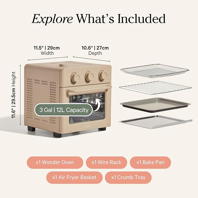 Our Place Wonder Oven | 6-in-1 Stainless Steel Air Fryer Toaster Oven Combo with Basket, Rack, Pan & Tray | Compact 13 QT Countertop Capacity - Toast, Roast, Bake, Reheat, Broil & Steam | Steam