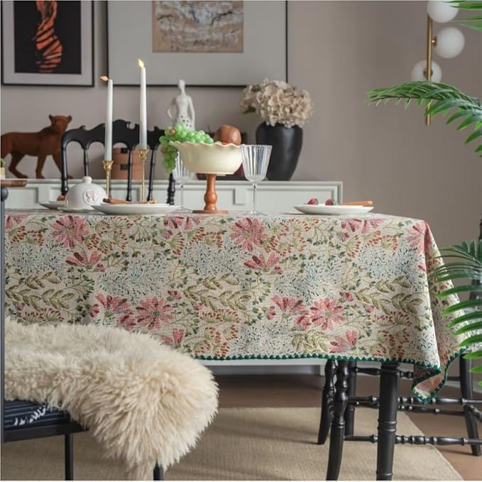 Rectangular Tablecloth Retro Embroidery Contrast Color Tablecloth Jacquard Rectangular Tablecloth Suitable for Restaurant Camping(140 * 180cm)