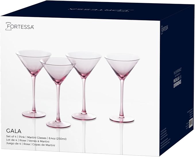 Fortessa Gala Glass, 8 Ounce Martini (Set of 4), Pink