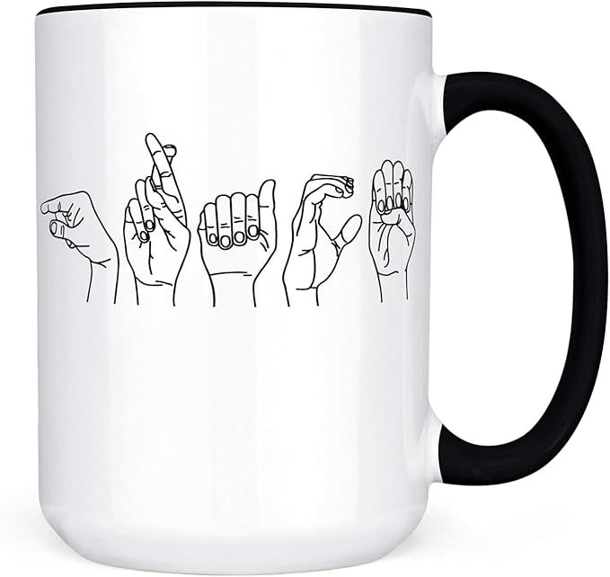 ASL Fingerspelling Name Personalized Ceramic Coffee Mug, 11 or 15 oz