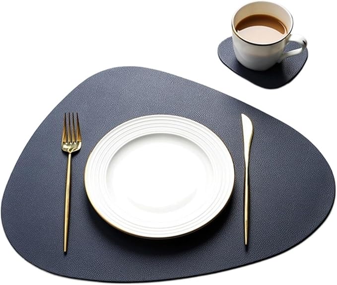 Leather Table Mats Tableware Pad Placemat Heat Insulation PU Bowl Coaster Kitchen Non-Slip(Black)