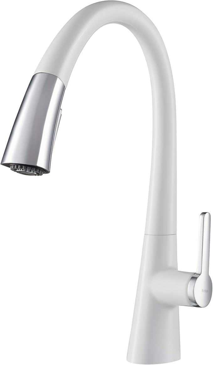 Kraus KPF-1673CHWH Nolen Dual Function Pull, Faucets for Kitchen Sinks, Single-Handle, 16 3/8 Inch, Matte White/Chrome