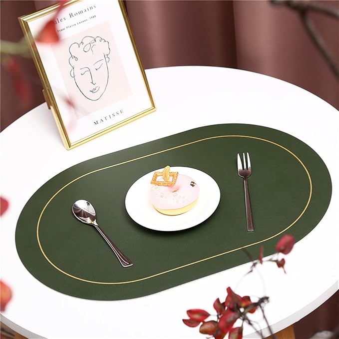 Ellipse Two-Sided Placemat Tableware Pad Table Mat Heat Insulation PU Leather Placemats Bowl Coaster Kitchen Non-Slip(Brown)