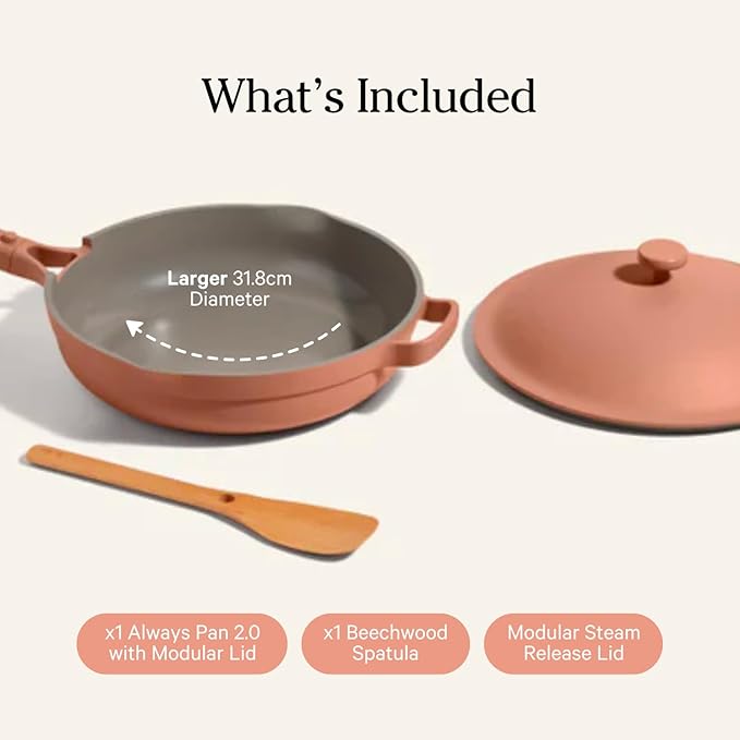 Our Place Large Always Pan | 12.5" Ceramic Pan with Modular Lid & Beechwood Spatula | Patented 10-in-1 Nonstick, Non-Toxic Cookware Made Without PFAS | Induction & Oven-Safe up to 450°F | Spice