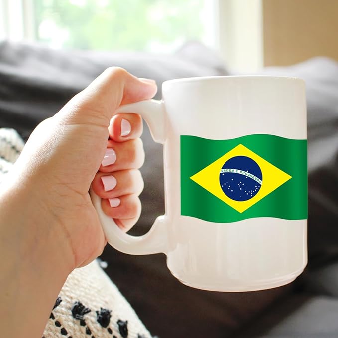 Brazil Flag Coffee Mug - Brazil Souvenirs and Brazilian Gifts for Women and Men - Large 15oz White Ceramic