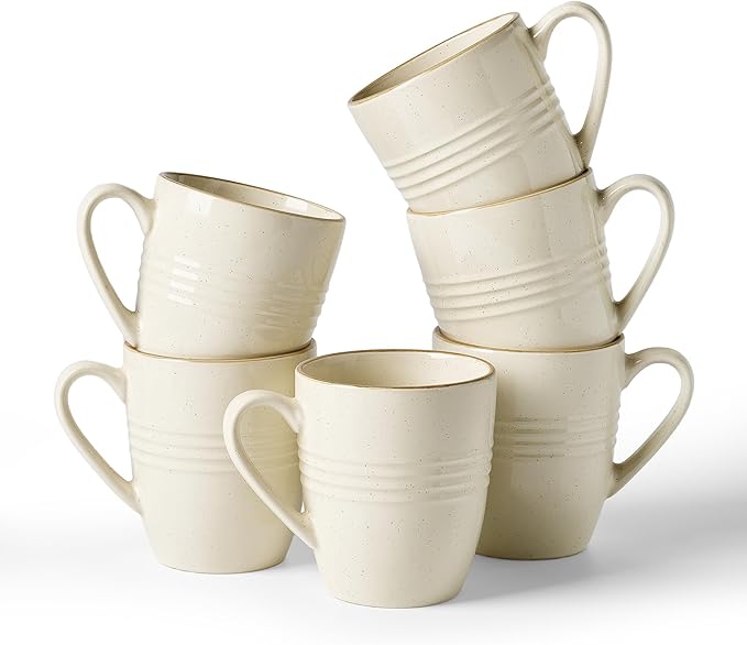 famiware Jupiter Coffee Mugs Set of 6, 13 oz Coffee Mug, Microwave and Dishwasher Safe, Coffee Cups with Handle for Coffee, Tea, Cocoa, Milk, Vanilla White