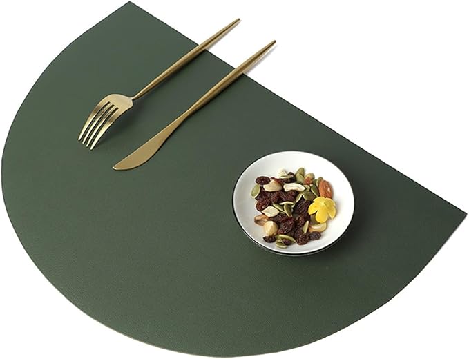 Semicircle PU Leather Table Mat Waterproof Heat Insulation Non-Slip Placemat Tableware Pad Coaster Kitchen Accessories 4pcs(Apricot Color)
