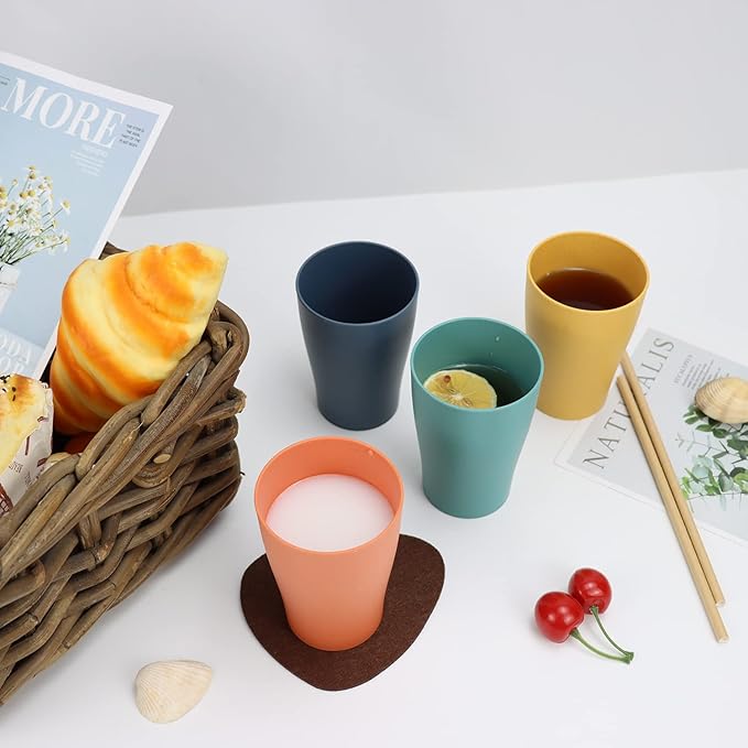 Homienly Stackable Drinking Glasses Set Wheat Straw Shatterproof Cups | Unbreakable Kitchen Cups for Kids & Adults | Reusable, Dishwasher Safe for Party, Outdoor (8 oz, Small)