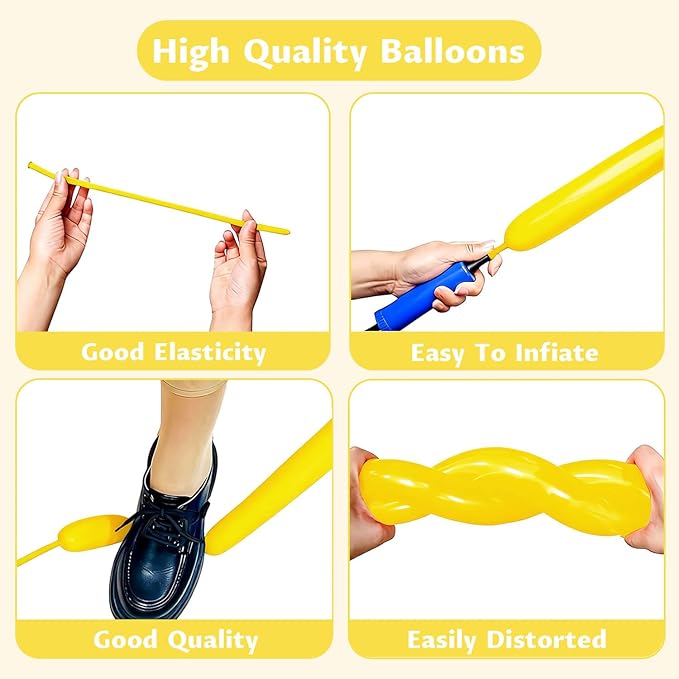 KAWKALSH 260 Yellow Long Balloons for Balloon Garland Thickening Skinny Latex Twisting Animals Modeling Christmas Birthday Wedding Party Festival Decorations 100pcs