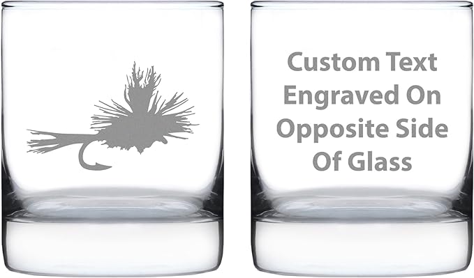 Custom Fly Fishing - Personalized Whiskey Rocks Glass - Unique Flyfishing Themed Gifts for Fishermen - 10.25 Ounce - Customized Bourbon Glass Gift