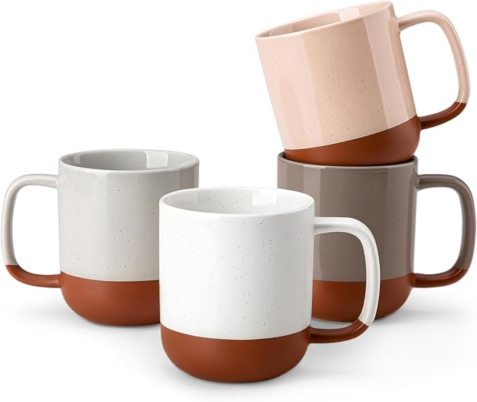 MALACASA Ceramic Coffee Mugs Set of 4, 16oz Coffee Cups, Modern Farmhouse Mugs for Coffee, Latte, Tea, Hot Chocolate, Cappuccino, Milk, Microwave & Dishwasher Safe, Multicolor, Series TARA