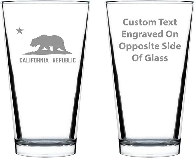 Custom California Flag Pint Glass for Beer - State Themed Drinking Decor and Gifts for Californian Women & Men - 16 Oz Glasses