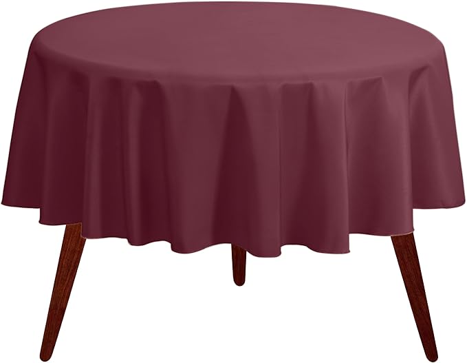 Gee Di Moda Round Tablecloth - 70 Inch Burgundy Round Table Cloth for 24 to 48 Inch Round Tables - Heavy Duty Washable Fabric - for Buffet Table, Holiday Party, Dinner, Wedding & Baby Shower