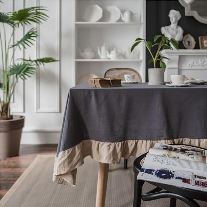 Rectangular Tablecloth Ruffled Yellow Tablecloth Plain Tablecloth Washed Cotton Suitable for Restaurant Camping(Style4,140 * 300cm)