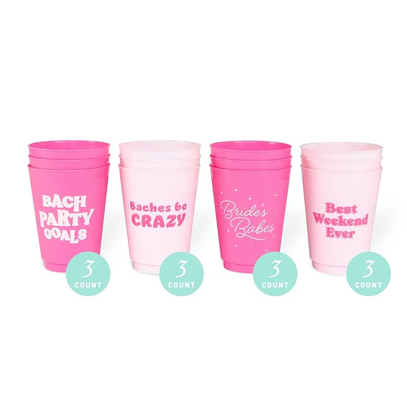 24 Pcs Variety Pack Bachelorette Party Cups & Plates by Stag & Hen | Custom Personalized Drinkware Tableware for Cute Classy Theme Bridal Shower, Engagement Party | Bridesmaids Gifts, Favors, Decor