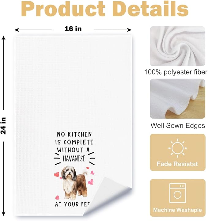 Havanese Dog Kitchen Towels, Havanese Lover Gifts Dish Tea Towels for Kitchen Decor, Dog Mom Dad Gifts Decorative Hand Towel, 16x24 Inches Set of 2