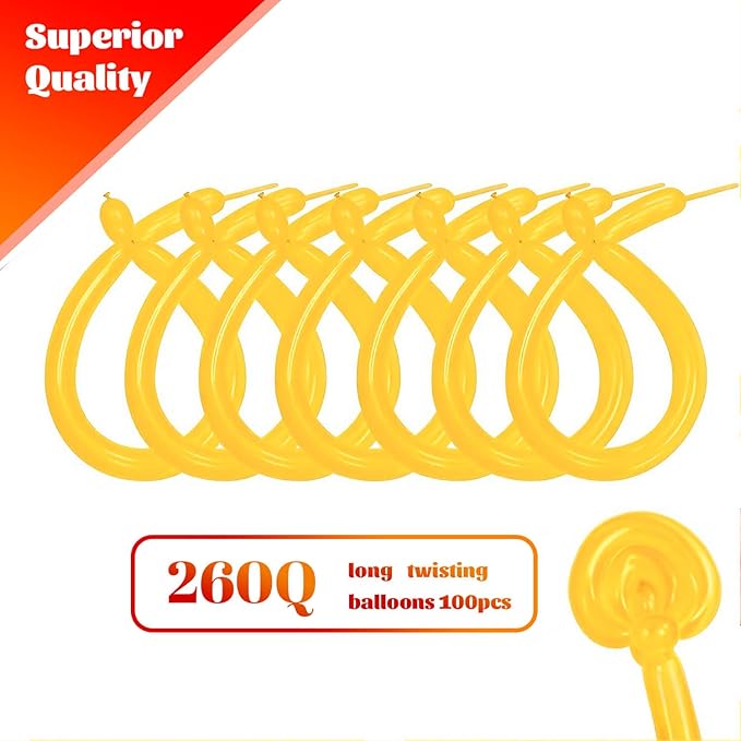 KAWKALSH 260 Lemon Yellow Long Balloons for Balloon Garland Thickening Skinny Latex Twisting Animals Modeling Christmas Birthday Wedding Party Festival Decorations 100pcs