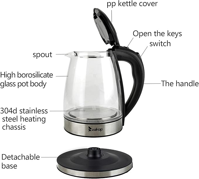 HD-1861-A 110V 1200W 1.8L Electric Glass Kettle US Plug