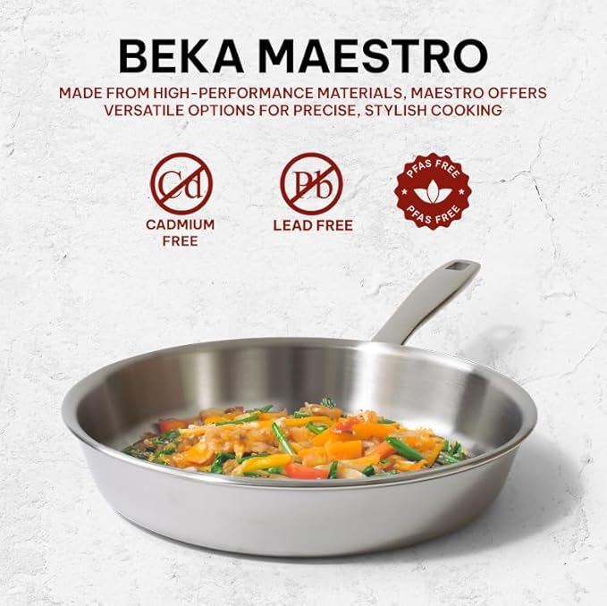 Beka Maestro Frying Pan Skillet - Stainless Steel Pan for Stainless Steel Cookware Set 5-Ply Construction, Oven Safe, Nonstick Frying Pan, Lead & Cadmium Free, Non Toxic Cookware - 9.5 Inch