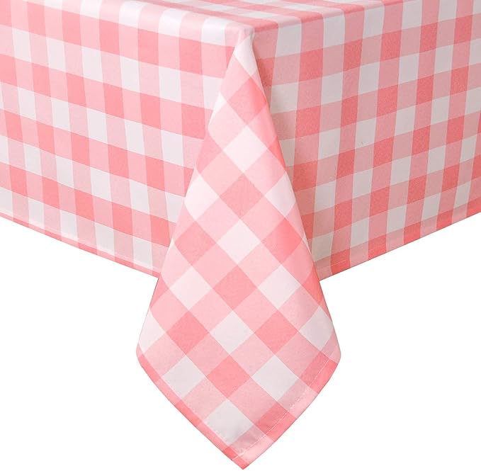 Hiasan Checkered Tablecloth Square - Stain Resistant, Waterproof and Washable Table Cloth Gingham for Valentine's Day/Outdoor Picnic/Holiday Dinner/Dining Room, 70 x 70 Inch, Peach Pink and White