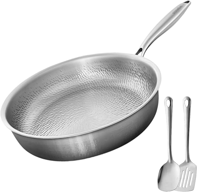 Titanium Pan, 100% Pure Titanium Hammered Frying Pans with Lid for Cooking Suitable for All Stovetops, Home Use Cookware | No Coating | Non-Stick