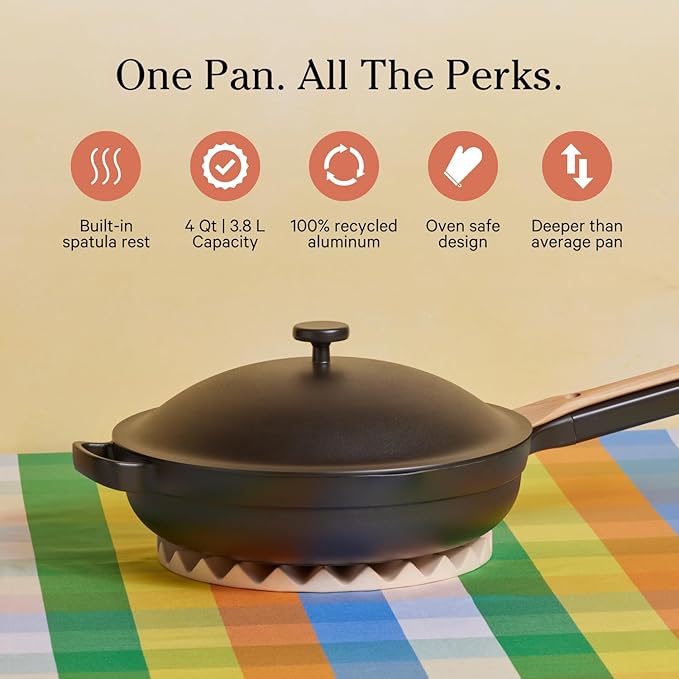 Our Place Large Always Pan | 12.5" Ceramic Pan with Modular Lid & Beechwood Spatula | Patented 10-in-1 Nonstick, Non-Toxic Cookware Made Without PFAS | Induction & Oven-Safe up to 450°F | Char