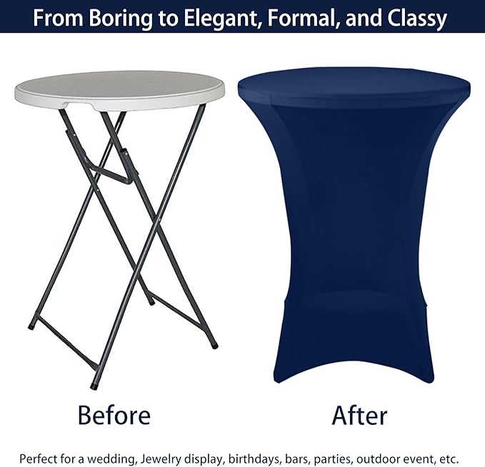 3 Pack Cocktail Spandex Tablecloth 32"x43" Cocktail Table Cover Fitted for High Top Round Tables for Bar Wedding Birthday Party Banquet (Navy Blue)