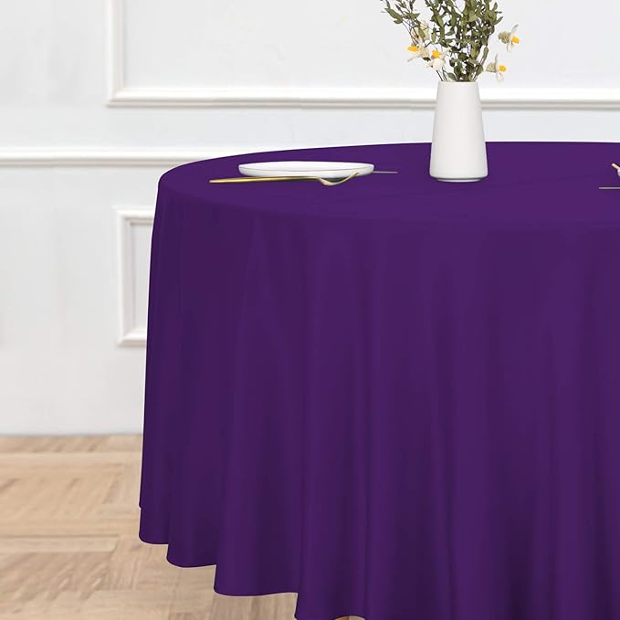 sancua Round Tablecloth - 108 Inch - Water Resistant Spill Proof Washable Polyester Table Cloth Decorative Fabric Table Cover for Dining Tables, Buffet Parties and Camping, Purple