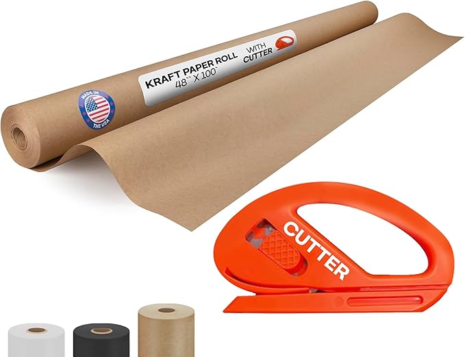 Brown Paper Roll 48" x 1200" (100 feet) with Cutter - USA-Made Wrapping Kraft Paper for Packing, Moving, Shipping & Crafts/Arts - 100% Recyclable Natural Craft Material by IDL Packaging