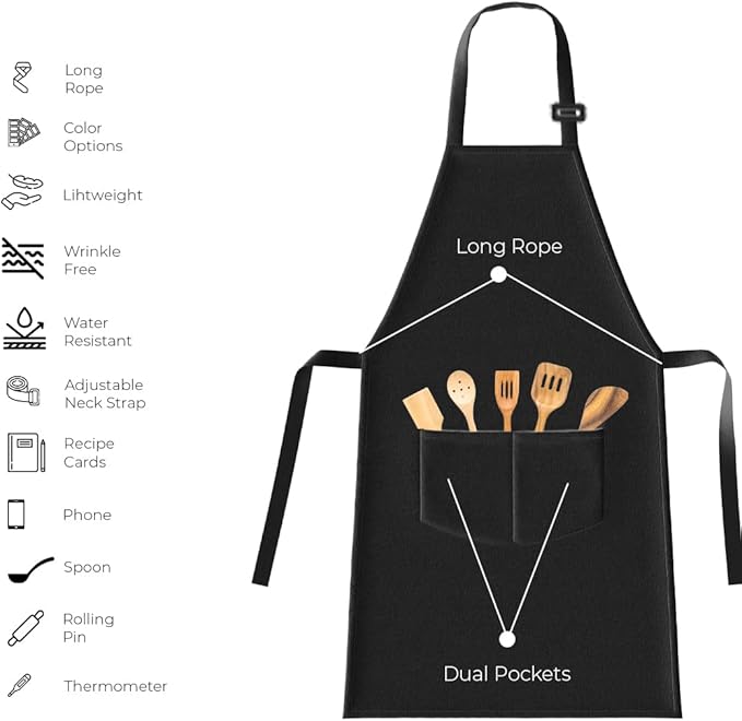 Chef Apron with Custom Name, Personalized Apron with Pockets, Adjustable Neck, Unique Gift for Men, Women, Dad or Mom